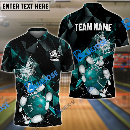 BlueJose Bowling And Pins Broken Glass Customized Name 3D Shirt (6 Colors)