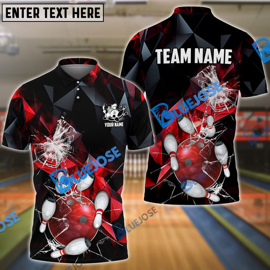 BlueJose Bowling And Pins Broken Glass Customized Name 3D Shirt (6 Colors)