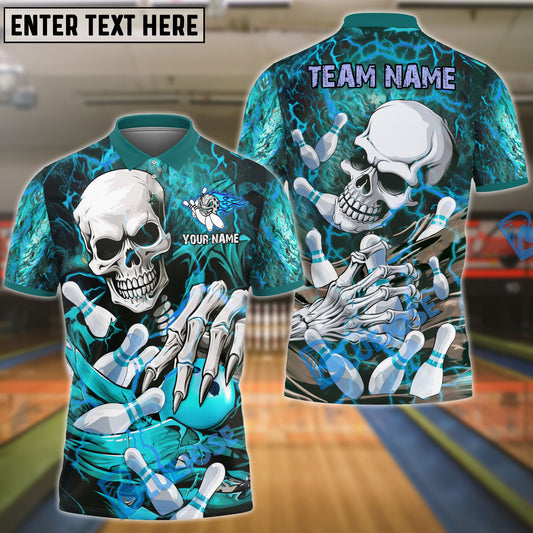 BlueJose Bowling And Pins Skull Lightning Multicolor Customized Name 3D Shirt (4 Colors)