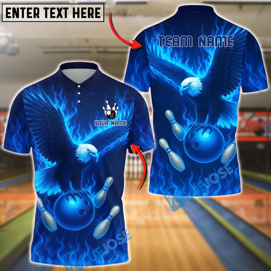 BlueJose Bowling And Pins Flame Eagle Design Customized Name, Team Name 3D Shirt (4 Colors)