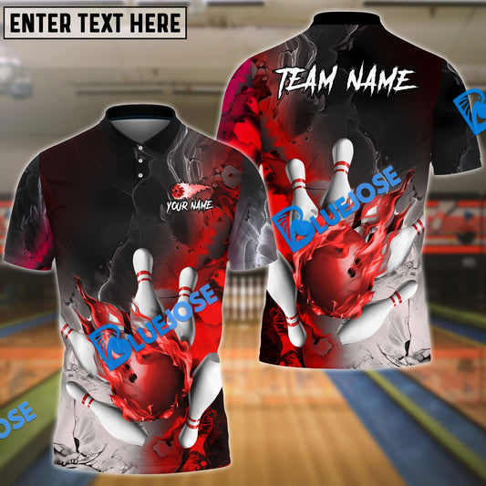 BlueJose Bowling And Pins Fire Lava Smoke Multicolor Customized Name 3D Shirt (4 Colors)