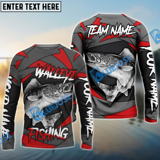 Bluejose Walleye Fishing Red Gray Spinning Pattern Custom Name Windbreaker Jacket