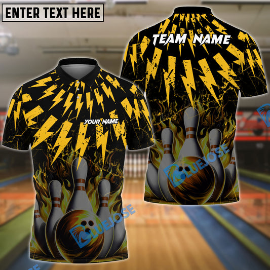 BlueJose Bowling And Pins Thunder Rain Flame Customized Name 3D Shirt ( 6 Colors)