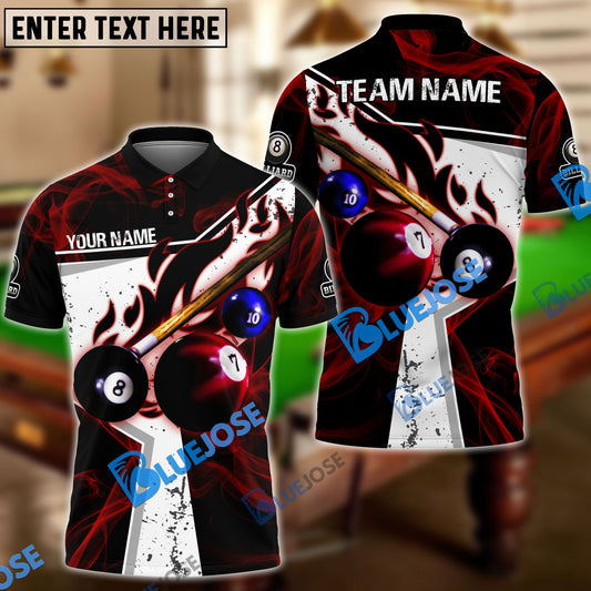 BlueJose Billiards Ball 8 Dark Flame Stroke Personalized Name, Team Name Unisex Shirt (6 Colors)