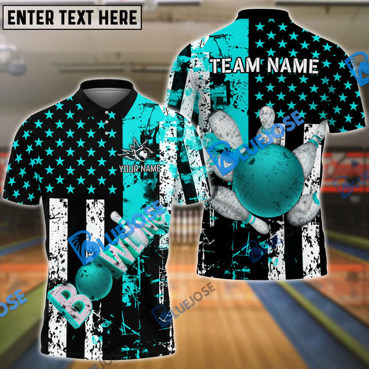 BlueJose Bowling And Pins American Flag Vintage Customized Name 3D Shirt ( 6 Colors)