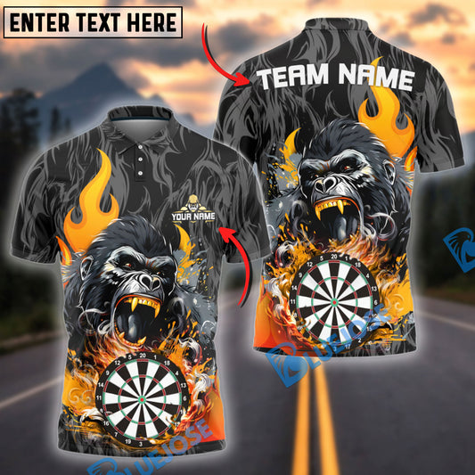 BlueJose Darts Fierce Gorilla with Flaming Dartboard Multicolor Options Personalized Name Shirt (4 Colors)