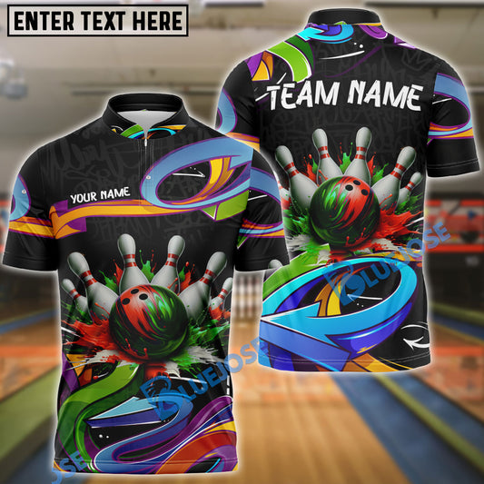 BlueJose Bowling Graffiti Curved Line Customized Name, Team Name 3D Shirt