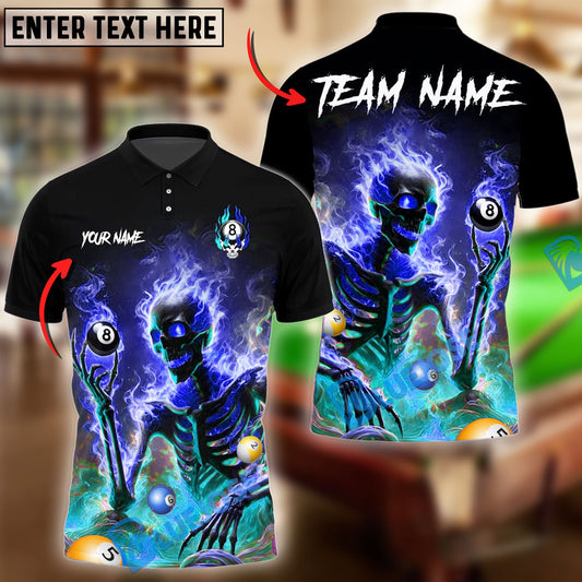 BlueJose Billiards Ball 8 Skeleton On Fire Personalized Name Shirt (4 Colors)