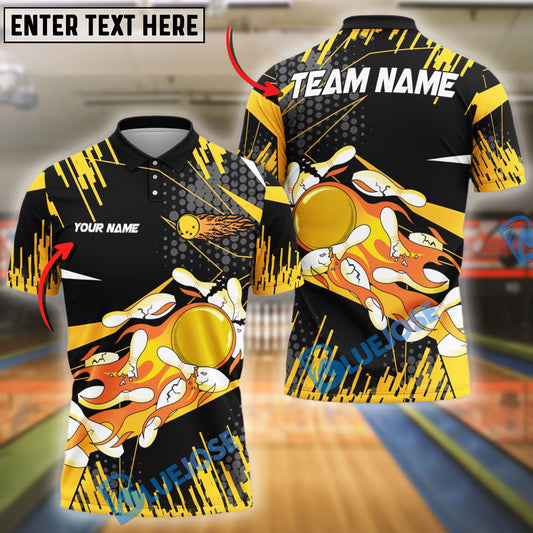 BlueJose Bowling And Pins Golden Blast Customized Name 3D Shirt (4 Colors)