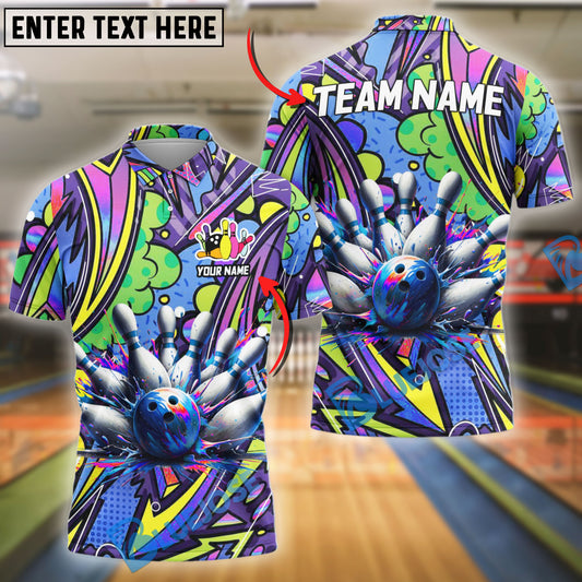BlueJose Bowling And Pins Graffiti Boom Customized Name 3D Shirt (4 Colors)
