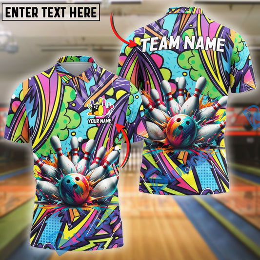 BlueJose Bowling And Pins Graffiti Boom Customized Name 3D Shirt (4 Colors)