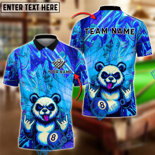 BlueJose Billiards Neon Graffiti Panda with 8 Ball Design Personalized Name Shirt (4 Colors)