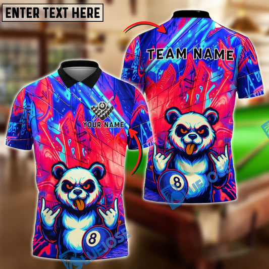 BlueJose Billiards Neon Graffiti Panda with 8 Ball Design Personalized Name Shirt (4 Colors)