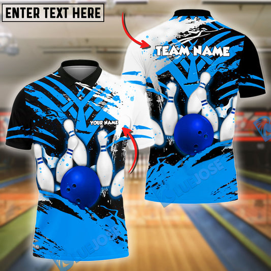 BlueJose Bowling And Pins Strike Art Customized Name, Team Name 3D Shirt (4 Colors)