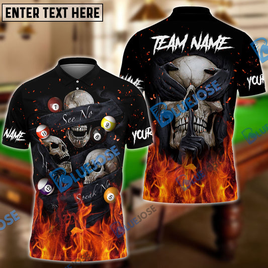 BlueJose Billiards Flaming Blinding Skull Personalized Name, Team Name Unisex Shirt (6 Colors)