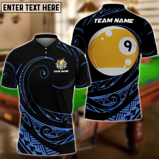 BlueJose Billiards Ball 9 Hawaii Polynesian Personalized Name, Team Name Shirt (4 Colors)