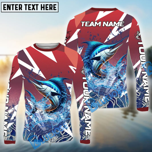 Bluejose Marlin Fishing Red Fury Pattern Custom Name & Team Name 3D Shirts