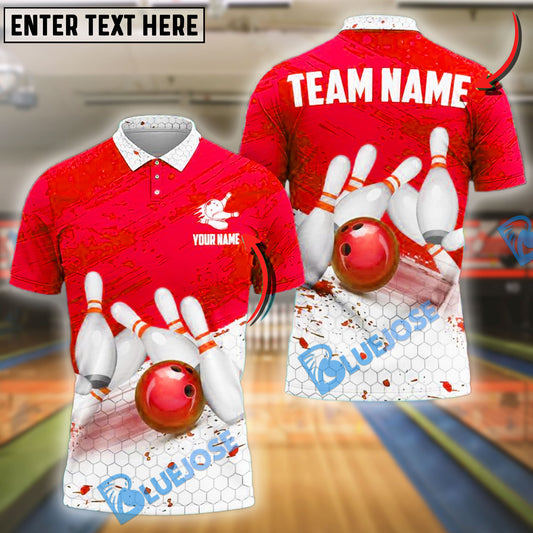 BlueJose Bowling And Pins Hexagon Net Customized Name, Team Name 3D Shirt (4 Colors)