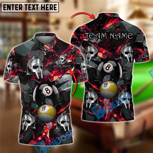BlueJose Billiards 8-Ball & 9-Ball Dark Material Gladiator Helmet Personalized Name Shirt (4 Colors)