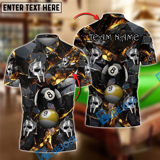 BlueJose Billiards 8-Ball & 9-Ball Dark Material Gladiator Helmet Personalized Name Shirt (4 Colors)