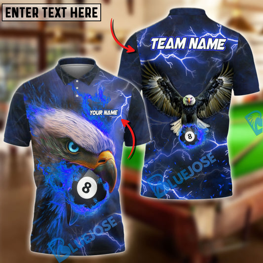 BlueJose Billiards Ball 8 Pool Eagle Fire Personalized Name & Team Name Shirt (4 Colors)
