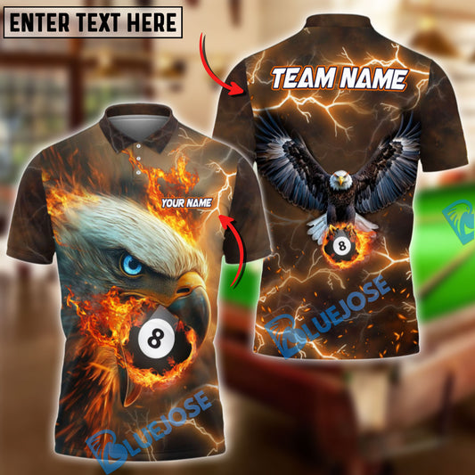BlueJose Billiards Ball 8 Pool Eagle Fire Personalized Name & Team Name Shirt (4 Colors)