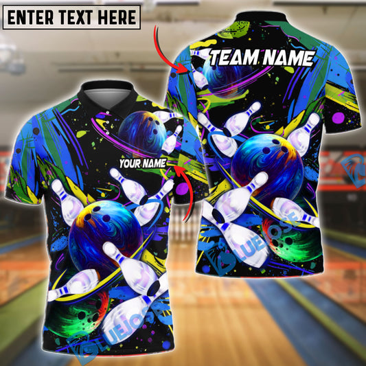 BlueJose Bowling And Pins Galaxy Customized Name, Team Name 3D Shirt (4 Colors)