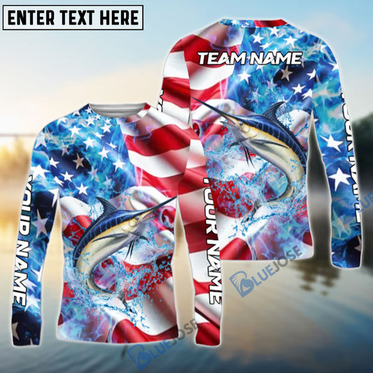 Bluejose Marlin Fishing American Flag Patriot Catch Design Name & Team Name 3D Shirts