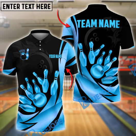 BlueJose Bowling Ball & Pins Royal Gold Strike Customized Name, Team Name 3D Shirt (4 Colors)