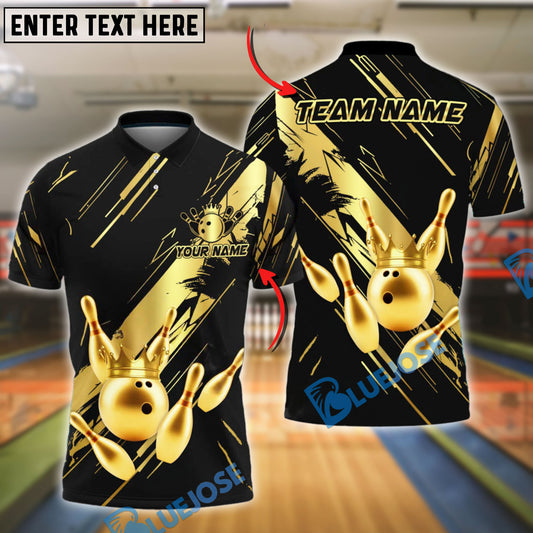 BlueJose Bowling Ball & Pins King Strike Gold Crown Customized Name, Team Name 3D Shirt (4 Colors)