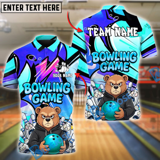 BlueJose Graffiti Bowling Shirt Angry Bear Cartoon Style Customized Name, Team Name 3D Shirt (4 Colors)