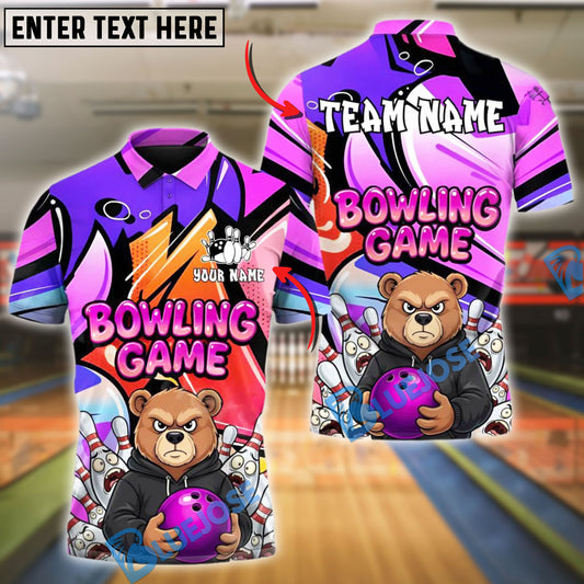 BlueJose Graffiti Bowling Shirt Angry Bear Cartoon Style Customized Name, Team Name 3D Shirt (4 Colors)