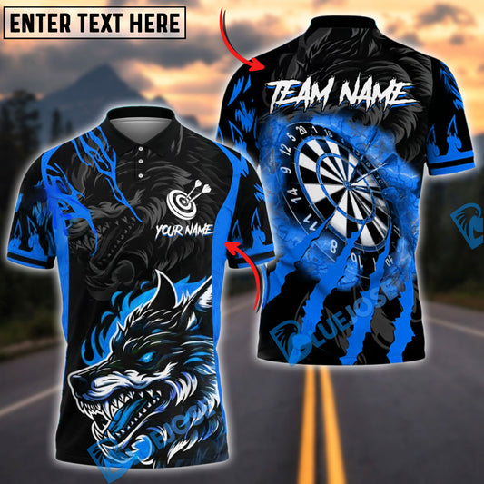 BlueJose Darts Wolf Flame Personalized Name, Team Name Shirt (4 Colors)