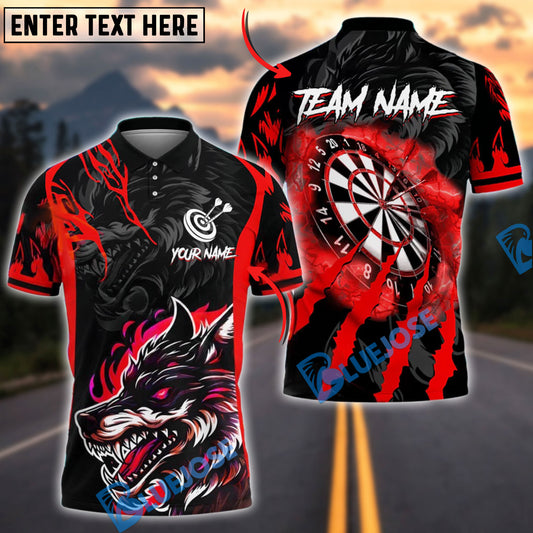 BlueJose Darts Wolf Flame Personalized Name, Team Name Shirt (4 Colors)