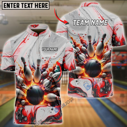 BlueJose Broken Smoke Bowling And Pins Customized Name 3D Shirt