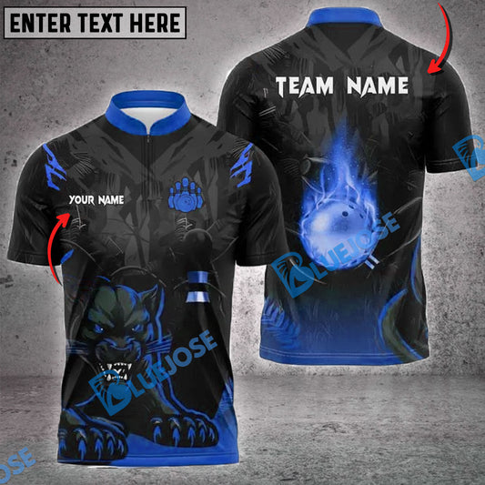 BlueJose Bowling And Pins Black Panther Ball Flame Multicolor Customized Name Shirt (4 Colors)