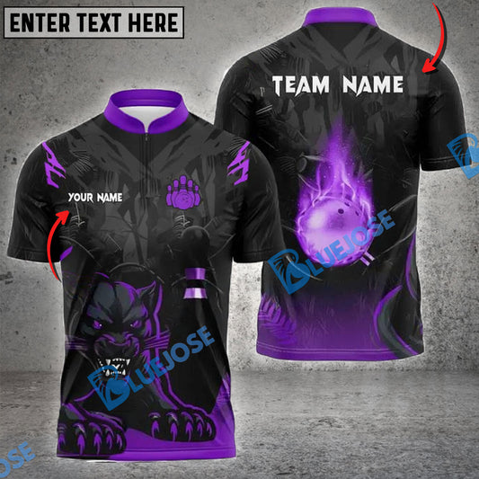 BlueJose Bowling And Pins Black Panther Ball Flame Multicolor Customized Name Shirt (4 Colors)