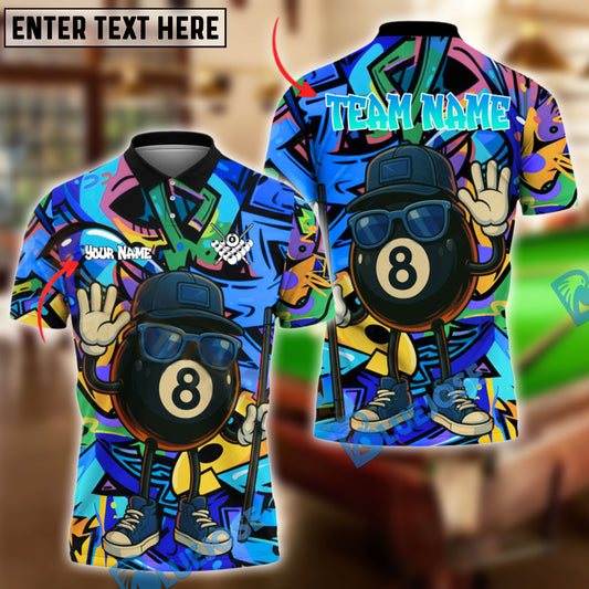 BlueJose Billiards Ball 8 Graffiti Swagger with Shades Personalized Name & Team Name Shirt (4 Colors)