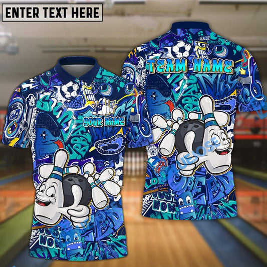 BlueJose Bowling And Pins Funny Graffiti Customized Name 3D Shirt (4 Colors)