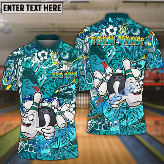 BlueJose Bowling And Pins Funny Graffiti Customized Name 3D Shirt (4 Colors)