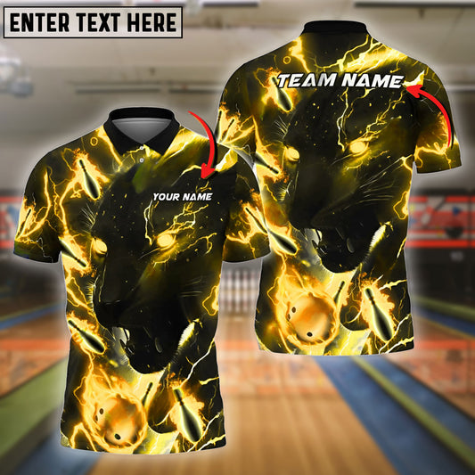 BlueJose Bowling And Pins Black Lightning Panther Multicolor Customized Name 3D Shirt (4 Colors)