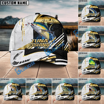 BlueJose Fishing Hook Graphic & Jumping Fish Art Personalized Cap (Tuna, Marlin, Mahi-Mahi, Pike, Bass, Walleye, Trout, Crappie)