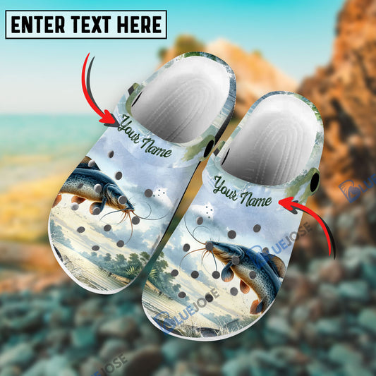 BlueJose Catfish Fishing Personalized Name Clogs