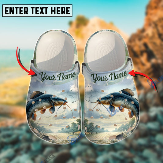 BlueJose Catfish Fishing Personalized Name Clogs