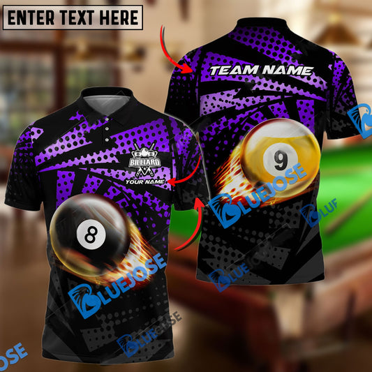 BlueJose Billiards Ball 8&9 Fire Point Strike Personalized Name, Team Name Shirt (4 Colors)