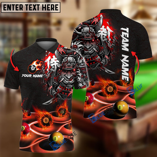 BlueJose Billiards Flame Samurai Personalized Name, Team Name Shirt (6 Colors)