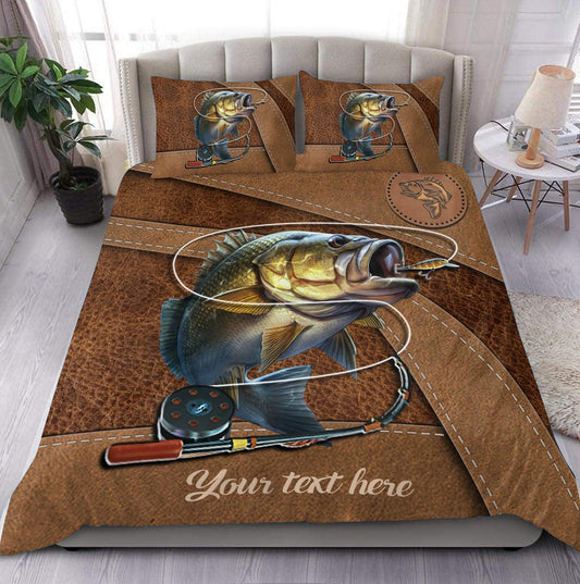 BlueJose Bass Fishing Leather Pattern Personalized Bedding Set