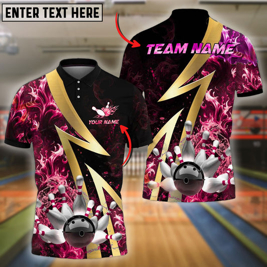 BlueJose Bowling And Pins Flame Smoke Customized Name 3D Shirt ( 6 Colors)