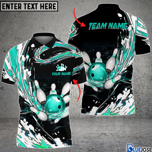 BlueJose Personalized Name Waves Bowling And Pins Multicolor 3D Shirt