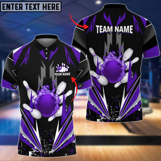 BlueJose Bowling And Pins Thunder Pattern Multicolor Personalized Name 3D Shirt, Personalized Shirts For Bowling Players